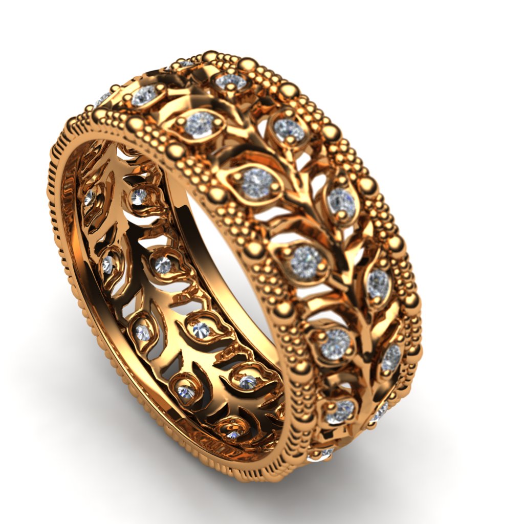 Эксклюзивное обручальное кольцо из золота с узором, 750 проба с бриллиантами. Цена: от 27 862 руб.Заказать