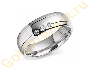 Обручальное кольцо из золота с бриллиантами 3 штуки по 0,04 кар.