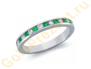 Обручальное кольцо с изумрудами и бриллиантами